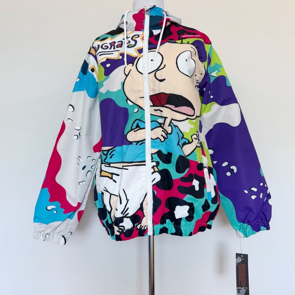 Members Only Rugrats Zip Up Jacket Windbreaker Mens Size Medium Nickelodeon 90s